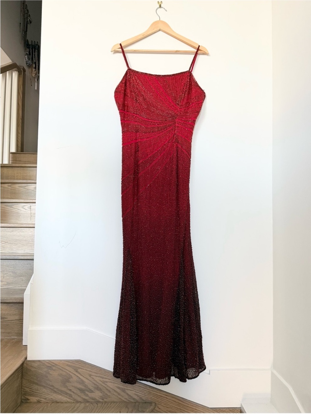 100% silk beaded vintage red gown